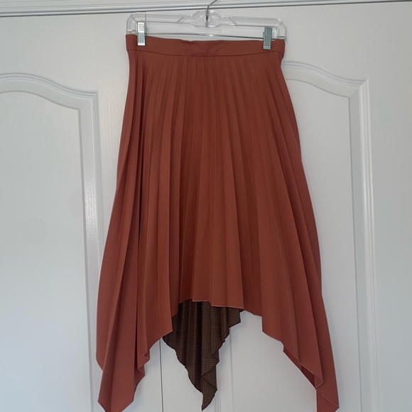 Acne Studios Electric-Pleated Asymmetrical Midi Skirt In Orange Wool Blend sz 36 - Picture 6 of 10